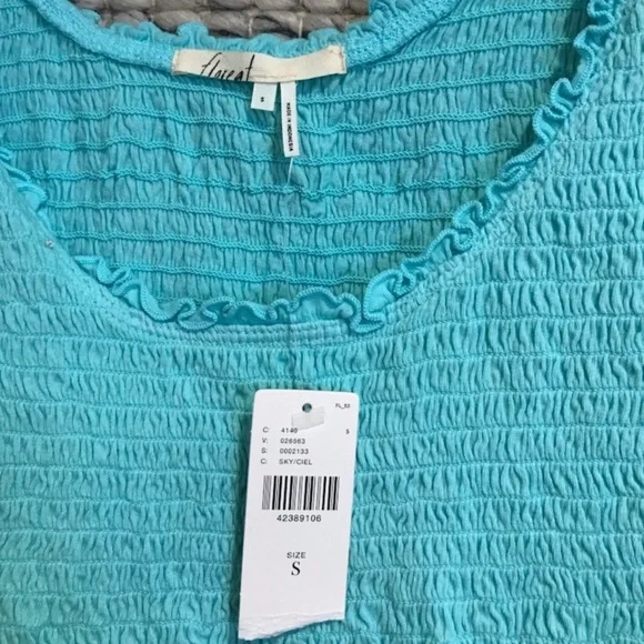Anthropologie NWT Floreat 'Ruffled Crop Tank' Aqua Blue S smocked - Picture 4 of 7